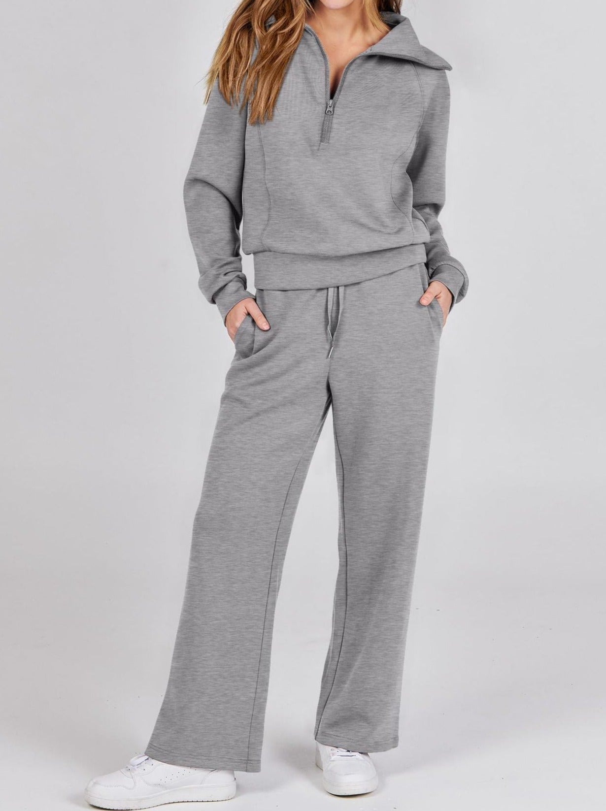 Dames Lounge Set met Lange Mouwen en Ritssluiting Grijs