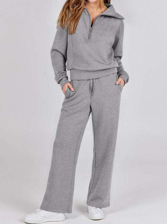 Dames Lounge Set met Lange Mouwen en Ritssluiting Grijs