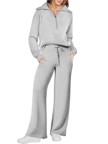 Dames Lounge Set met Lange Mouwen en Ritssluiting Lichtgrijs