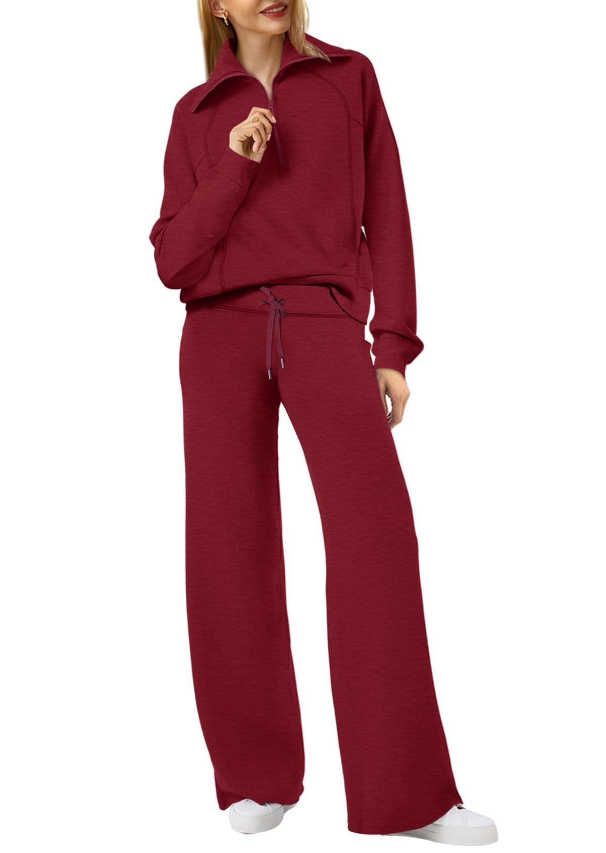 Dames Lounge Set met Lange Mouwen en Ritssluiting Rood