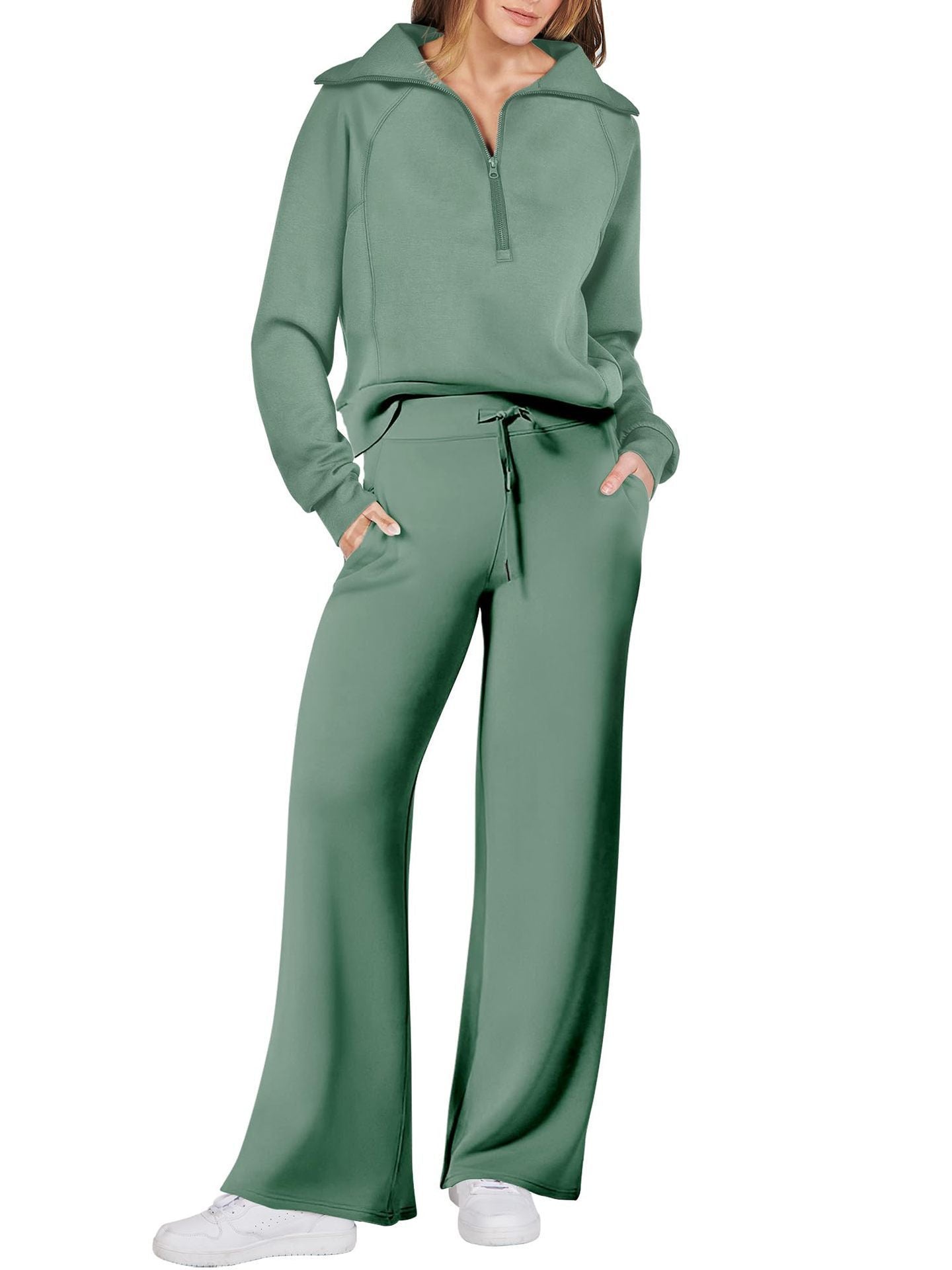 Dames Lounge Set met Lange Mouwen en Ritssluiting Lichtgroen
