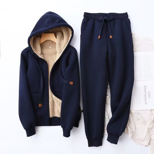 Dames Loungewear Set met Capuchon en Zachte Voering voor Herfst en Winter Blauw