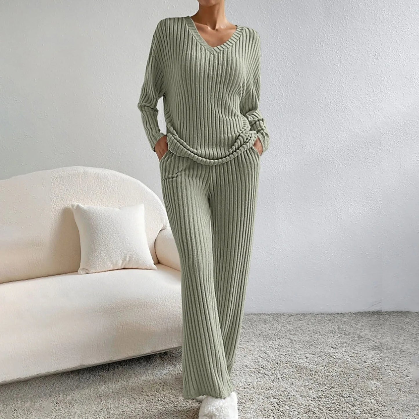 Dames Loungewear Set met Modern Ontwerp en Ademend Comfort Olijfgroen