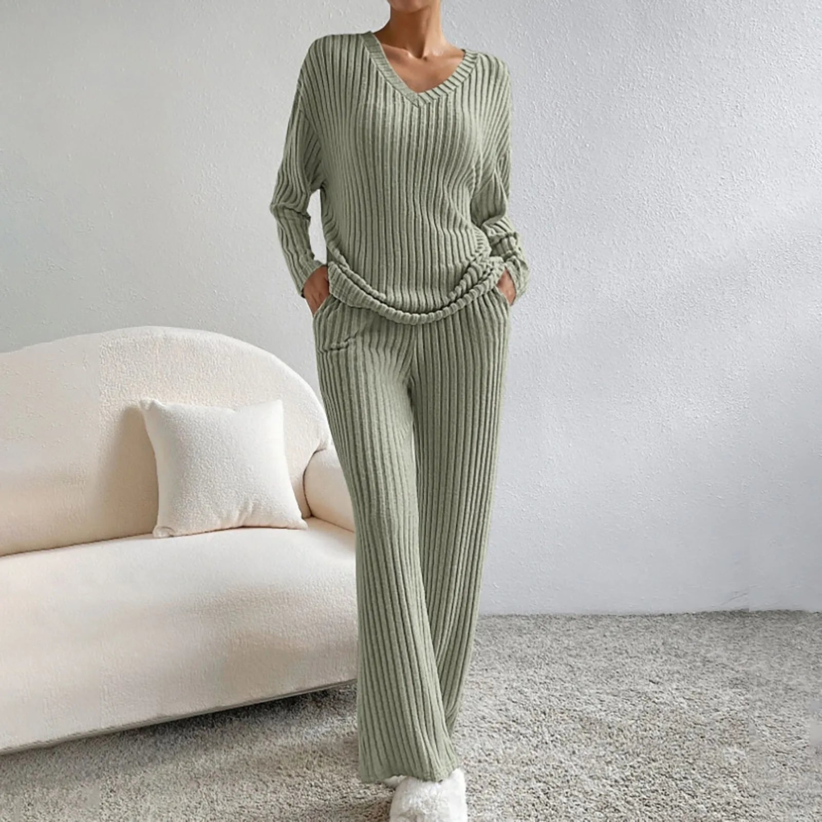 Dames Loungewear Set met Modern Ontwerp en Ademend Comfort Olijfgroen
