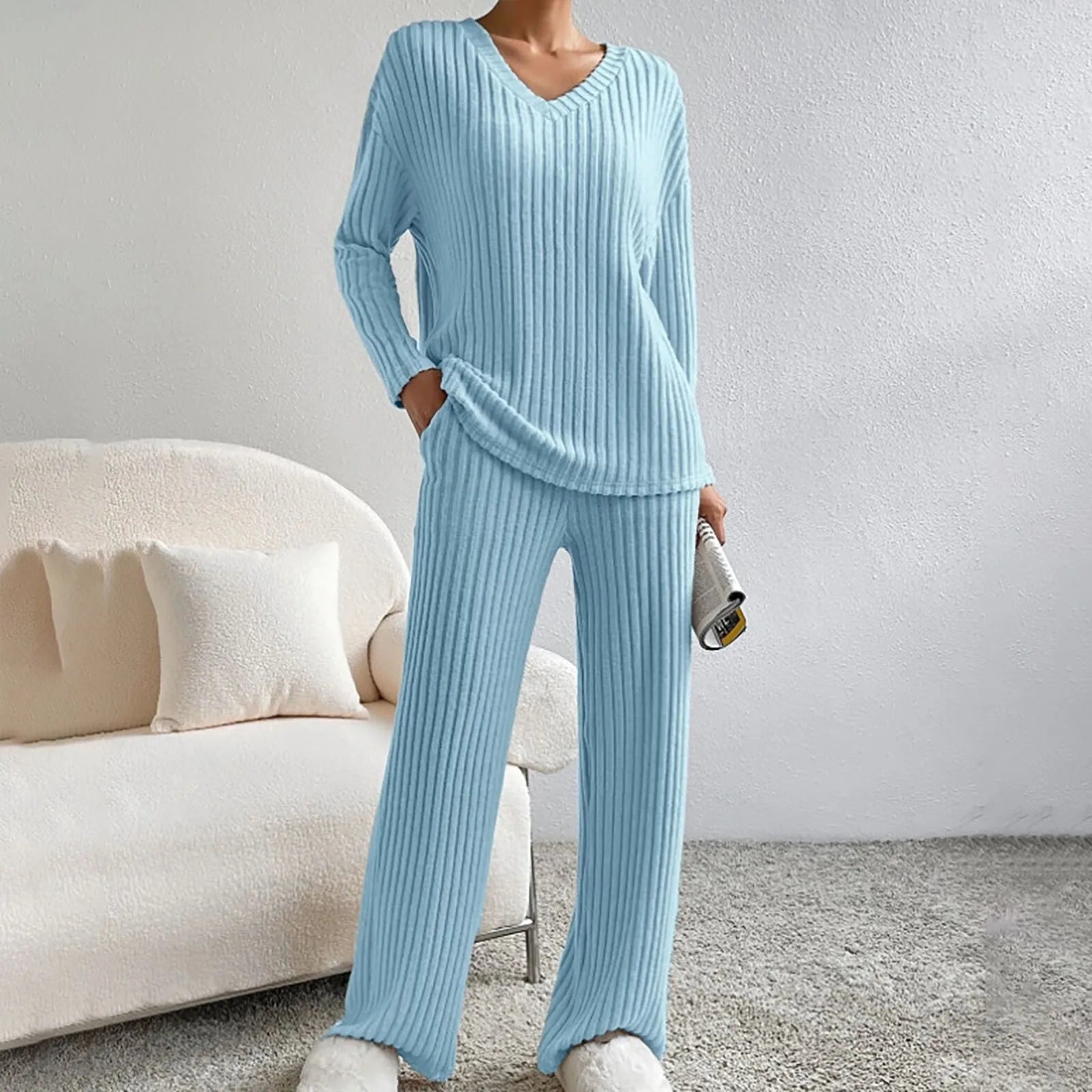 Dames Loungewear Set met Modern Ontwerp en Ademend Comfort Lichtblauw