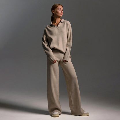 Dames Loungewear Set met Oversized Trui en Wijde Broek Crème