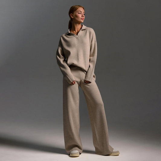 Dames Loungewear Set met Oversized Trui en Wijde Broek Crème