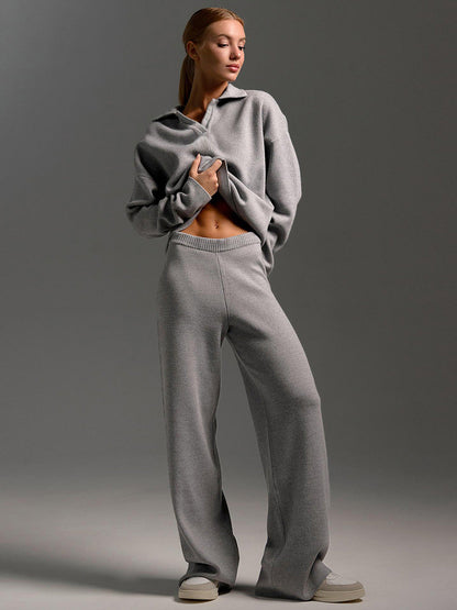 Dames Loungewear Set met Oversized Trui en Wijde Broek Grijs