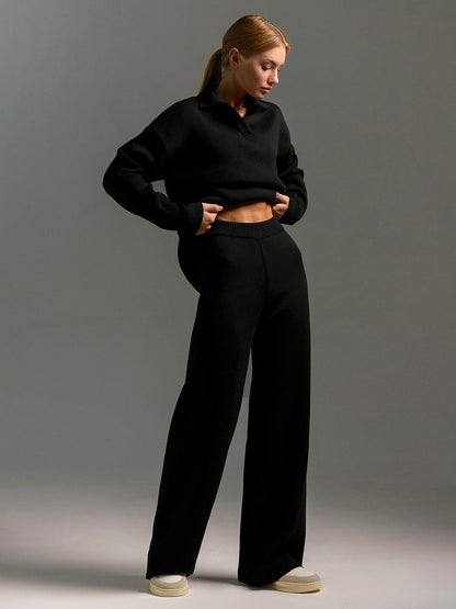 Dames Loungewear Set met Oversized Trui en Wijde Broek Zwart