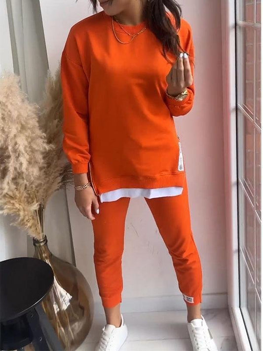 Dames Loungewear Set met Sweatshirt en Broek in Relaxed Pasvorm Oranje