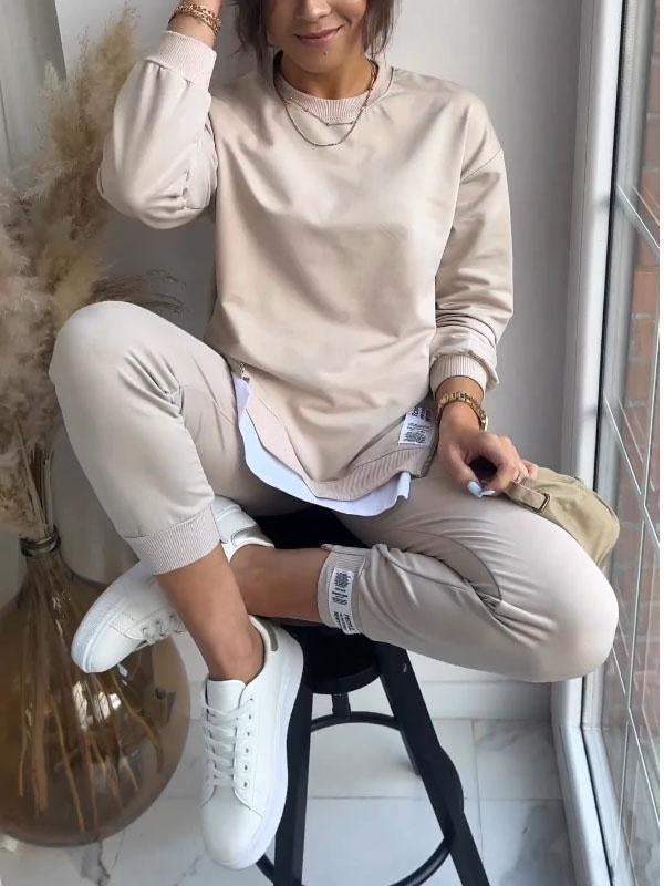 Dames Loungewear Set met Sweatshirt en Broek in Relaxed Pasvorm Khaki