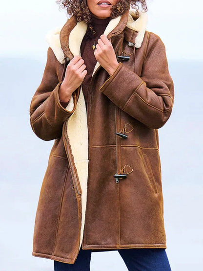 Dames Lange Winterjas met Capuchon en Fleece Binnenkant Bruin