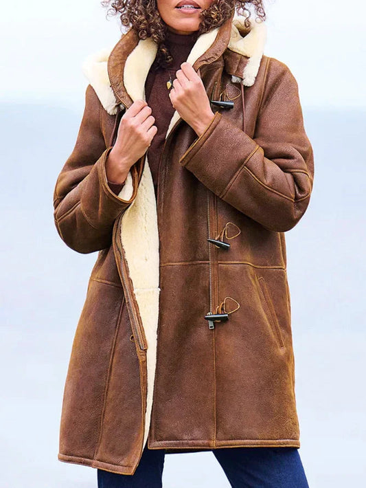Dames Lange Winterjas met Capuchon en Fleece Binnenkant Bruin