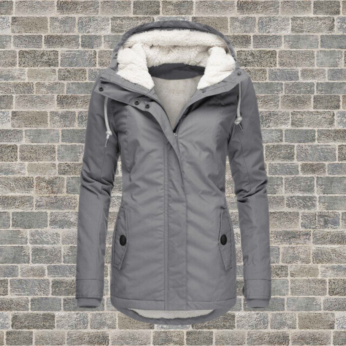 Dames Lange Parka met Capuchon Grijs