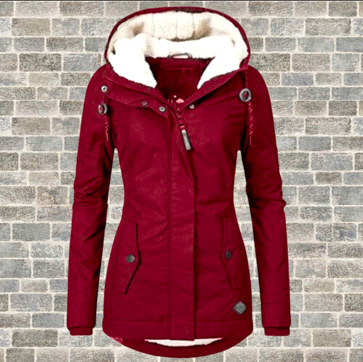 Dames Lange Parka met Capuchon Rood