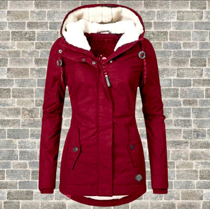 Dames Lange Parka met Capuchon Rood