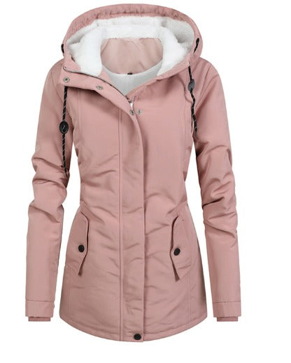 Dames Lange Parka met Capuchon Roze