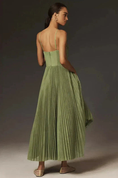 Dames Geplooide Maxi Jurk met Corset Detail Groen