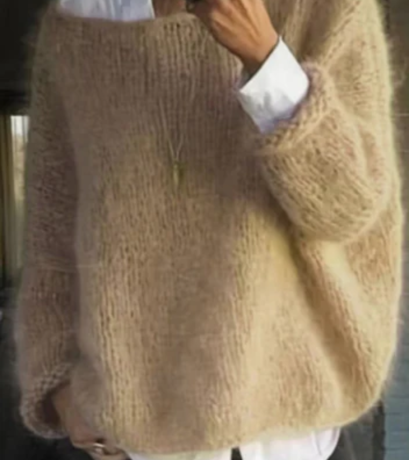 Dames Gebreide Trui met Boot Hals Khaki