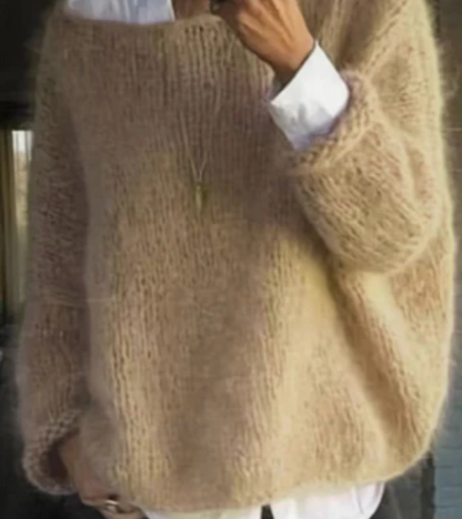 Dames Gebreide Trui met Boot Hals Khaki