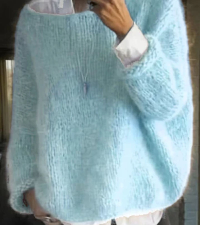 Dames Gebreide Trui met Boot Hals Lichtblauw