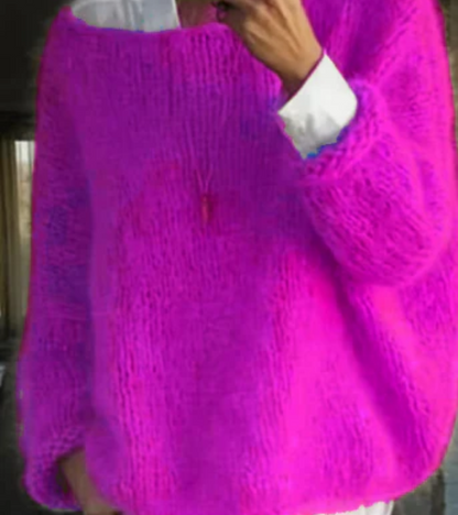 Dames Gebreide Trui met Boot Hals Paars