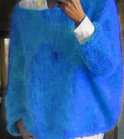 Dames Gebreide Trui met Boot Hals Blauw