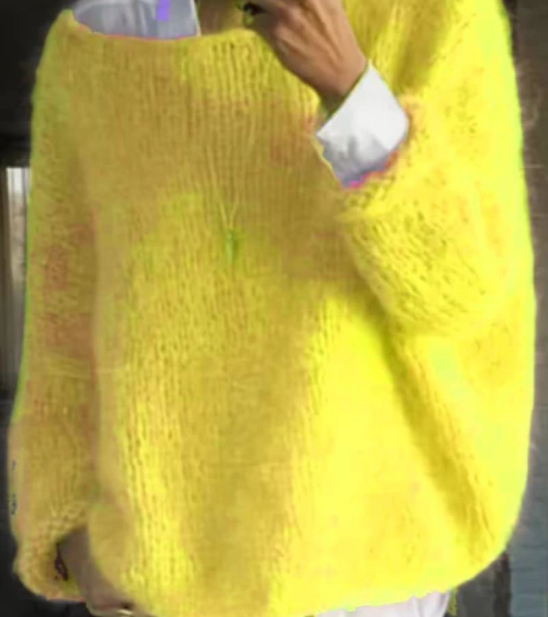 Dames Gebreide Trui met Boot Hals Geel