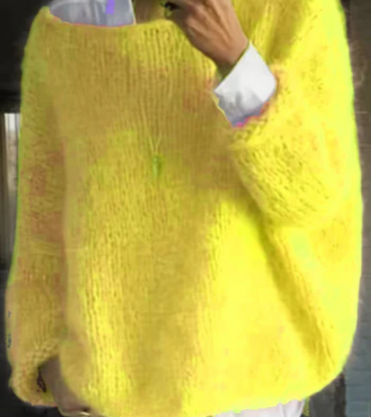 Dames Gebreide Trui met Boot Hals Geel