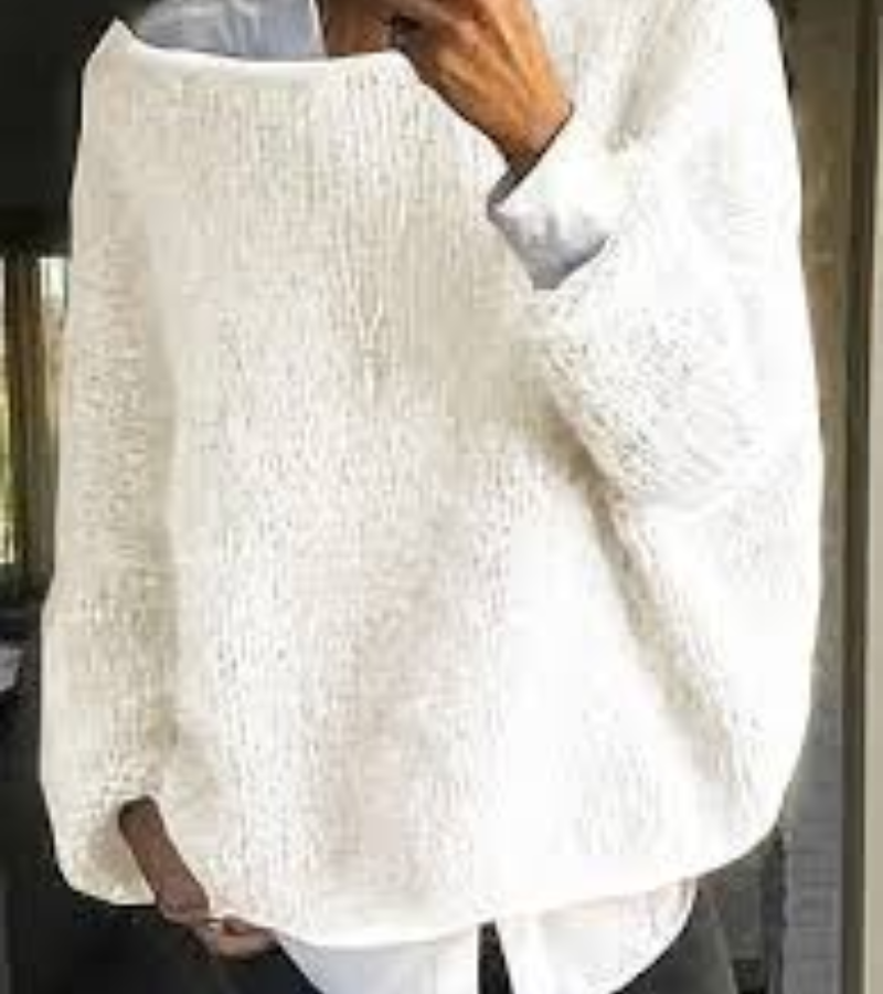 Dames Gebreide Trui met Boot Hals Wit