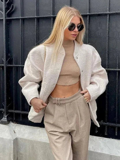 Dames Oversized Bomberjack met Praktische Zakken en Moderne Details