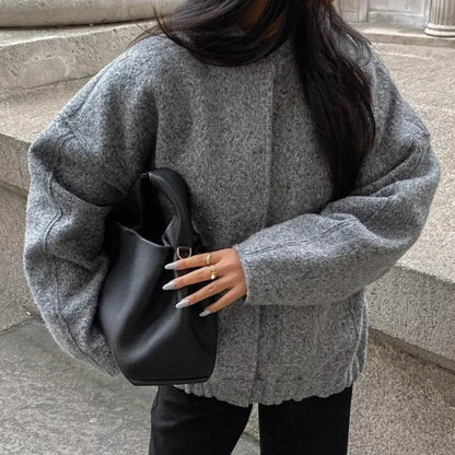 Dames Oversized Bomberjack met Praktische Zakken en Moderne Details Grijs