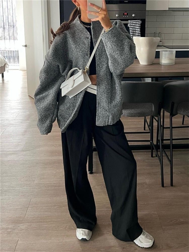 Dames Oversized Bomberjack met Praktische Zakken en Moderne Details
