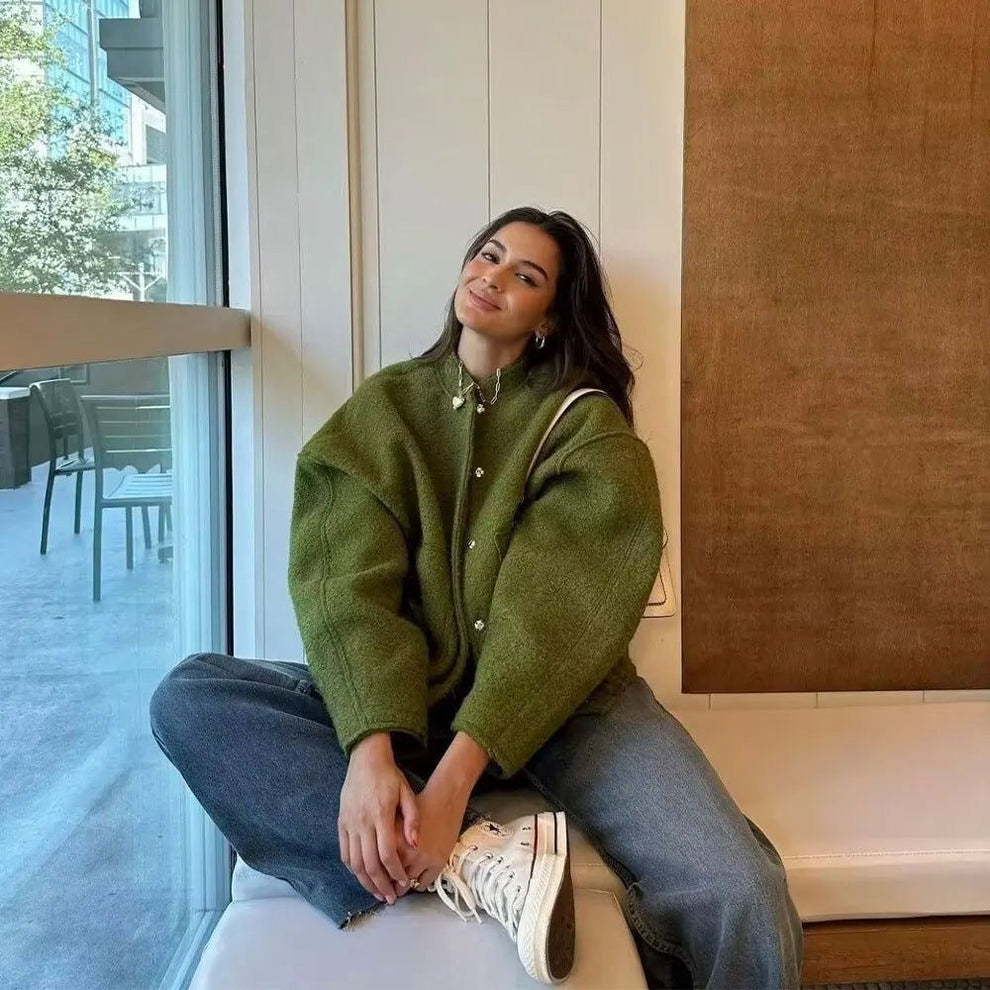 Dames Oversized Bomberjack met Praktische Zakken en Moderne Details Groen