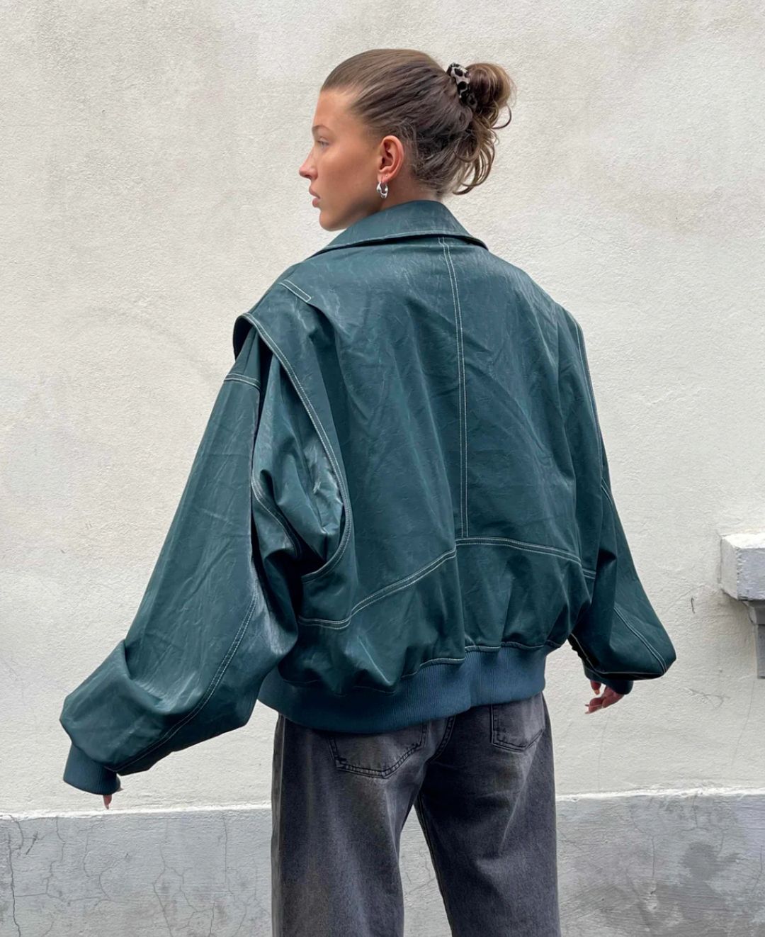 Dames Oversized Bomberjack van PU Leer met Ritssluiting