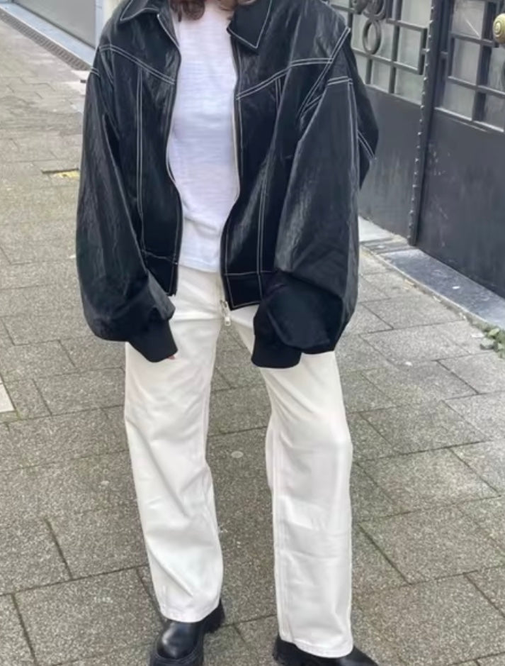 Dames Oversized Bomberjack van PU Leer met Ritssluiting