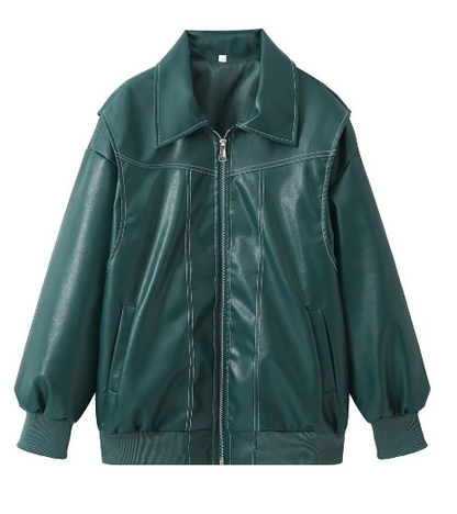 Dames Oversized Bomberjack van PU Leer met Ritssluiting