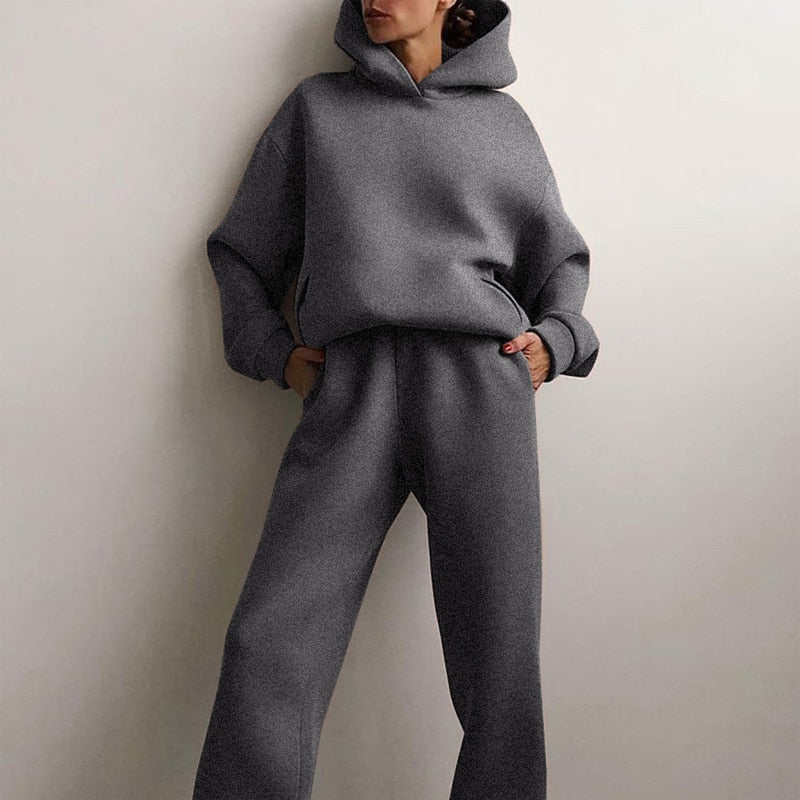 Dames Oversized Jogging Set voor Casual en Lounge Gebruik Grijs
