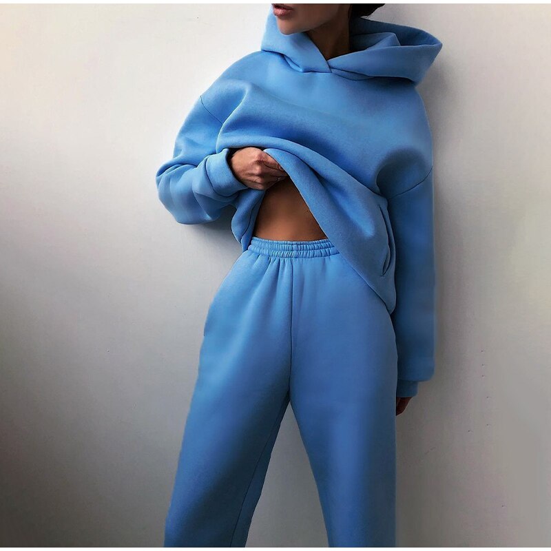 Dames Oversized Jogging Set voor Casual en Lounge Gebruik Blauw