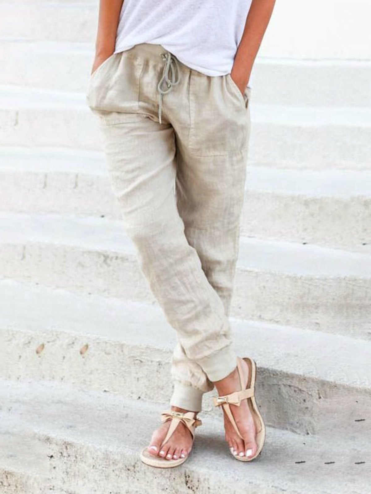 Dames Pantalon met Trekkoord Beige