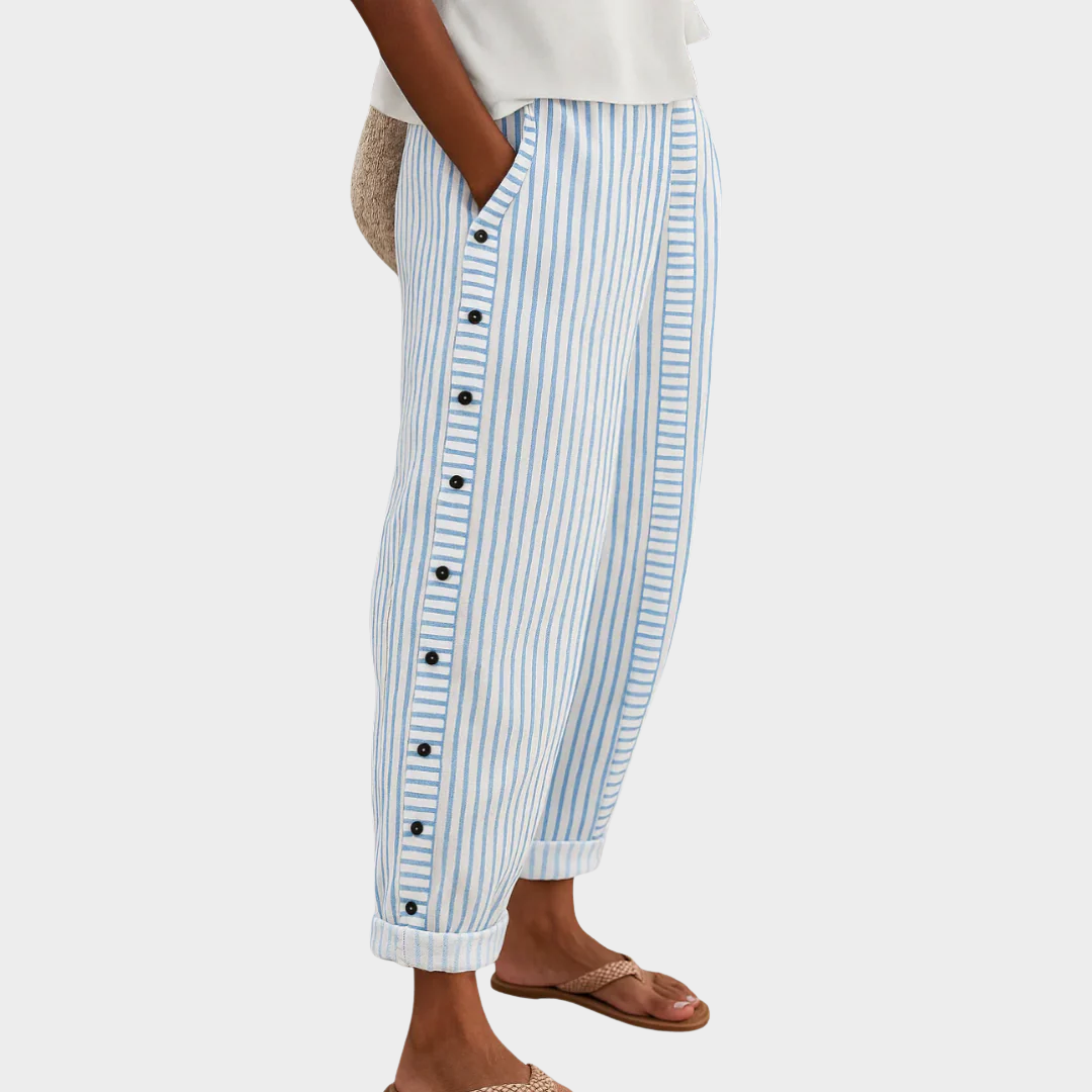 Dames Lange Broek met Hoge Taille en Gestreept Ontwerp