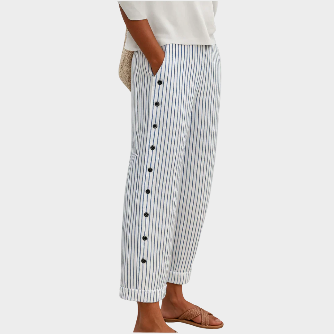 Dames Lange Broek met Hoge Taille en Gestreept Ontwerp