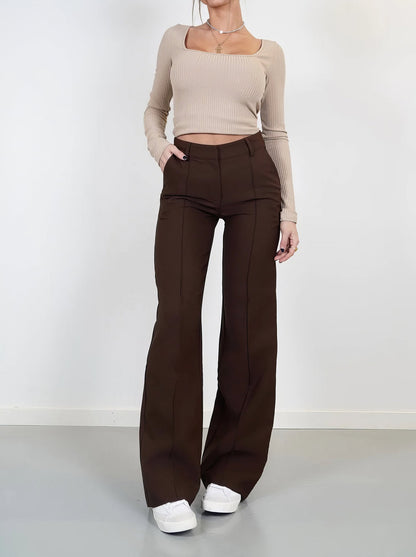 Dames Pantalon met Kreukvrij Ontwerp Bruin