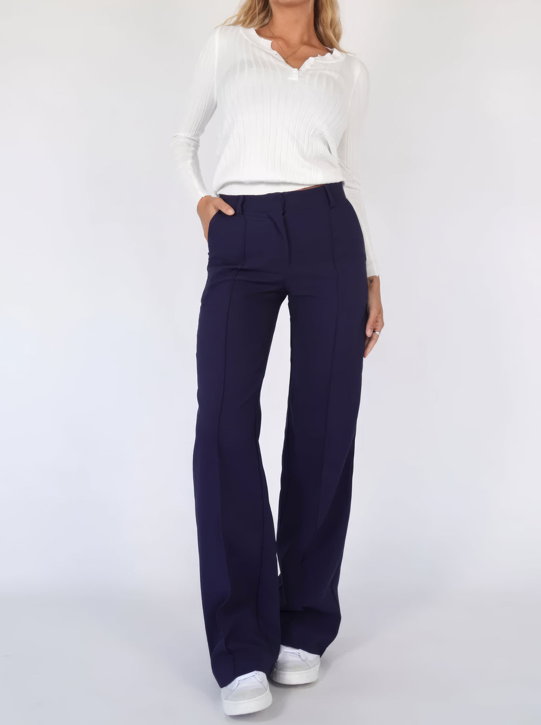 Dames Pantalon met Kreukvrij Ontwerp Blauw