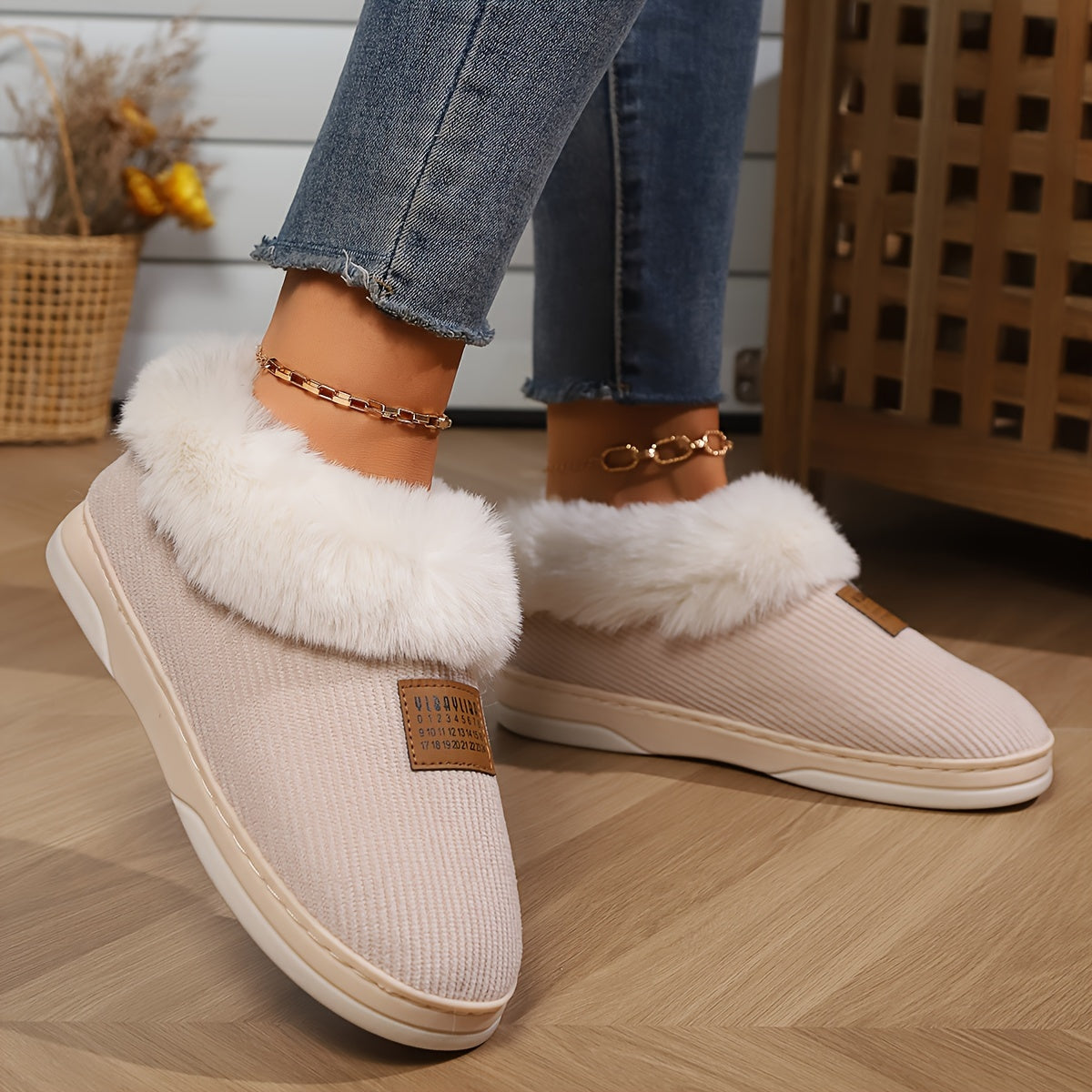 Dames Fluffy Pantoffels met Bontvoering en Antislipzool