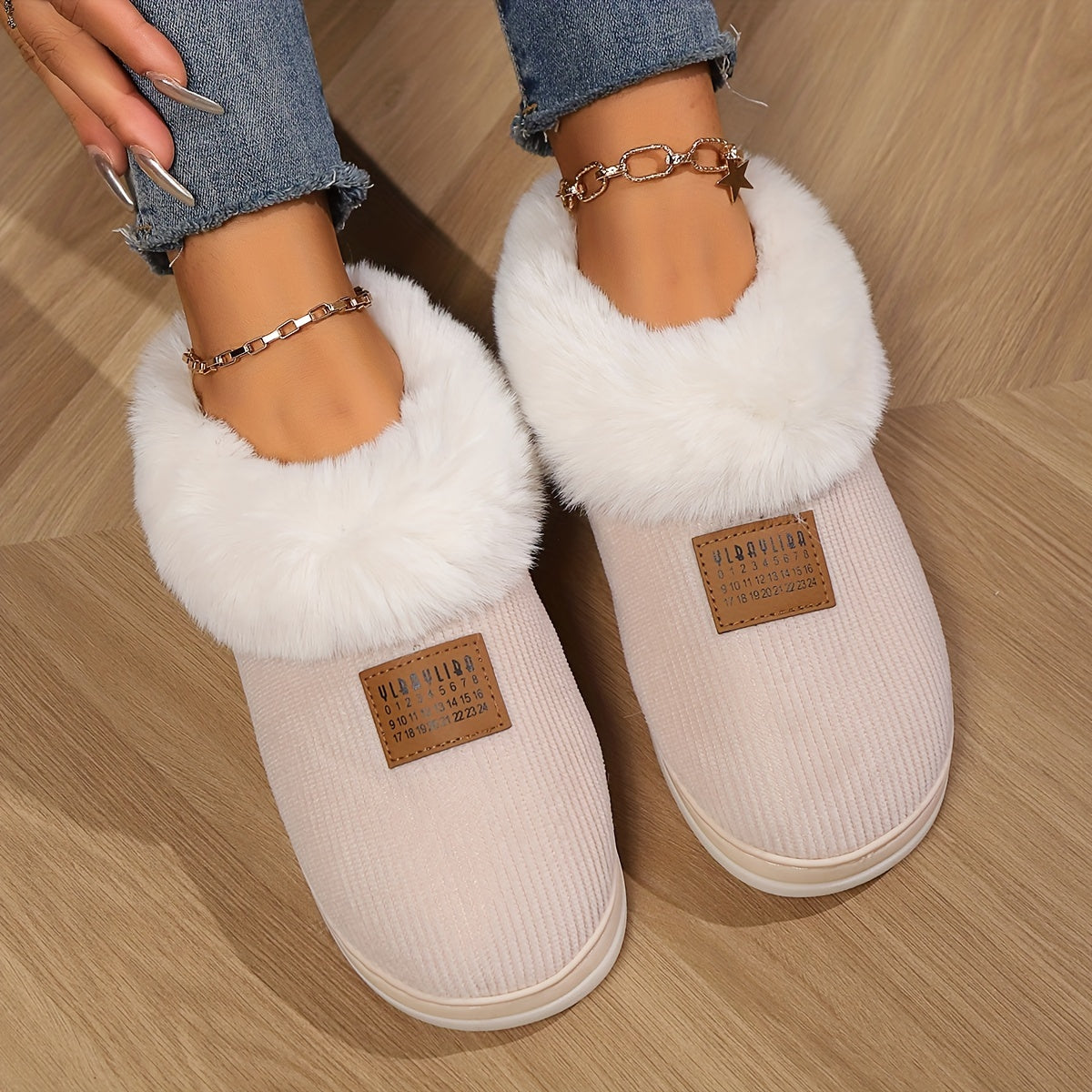 Dames Fluffy Pantoffels met Bontvoering en Antislipzool