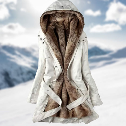 Dames Parka met Capuchon en Fleece Voering Wit
