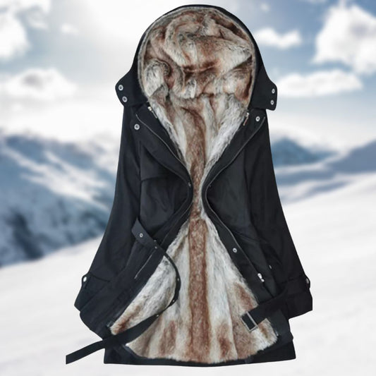 Dames Parka met Capuchon en Fleece Voering Zwart