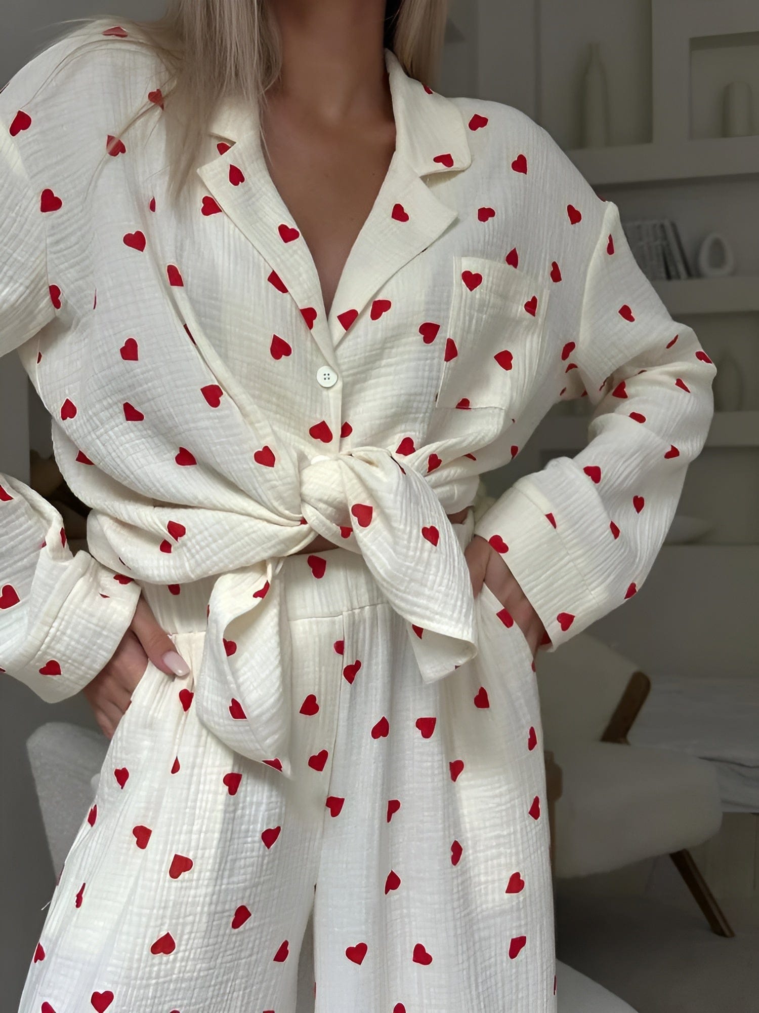 Dames Pyjama Set van Katoen met Hartmotief