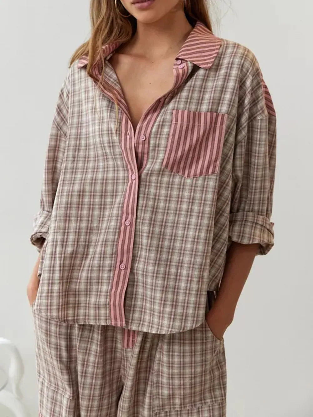 Dames Geruite pyjamaset - Comfortabele Tweedelige Nachtkleding